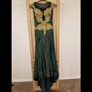 Stunning form fitting Green and Gold Gown